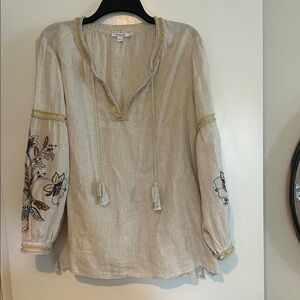 Chicos Cream Blouse with Colorful  Embroidery size 3